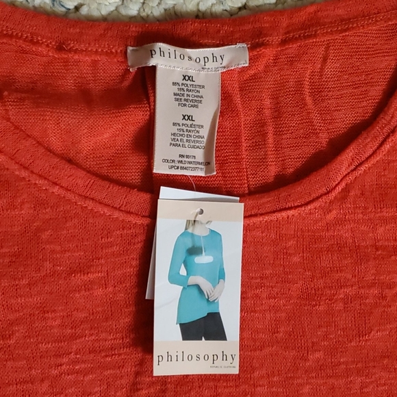 NWT red Philosophy 3/4 sleeve top - Picture 2 of 3